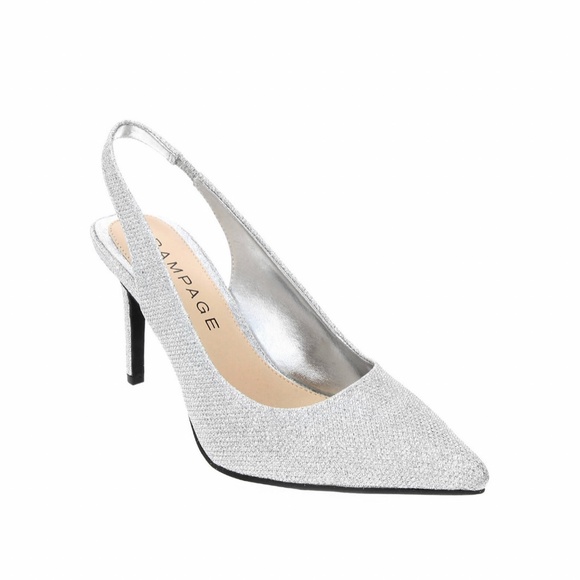 RAMPAGE FABIA Silver Glitter Mesh Slingback Heels - Picture 1 of 12